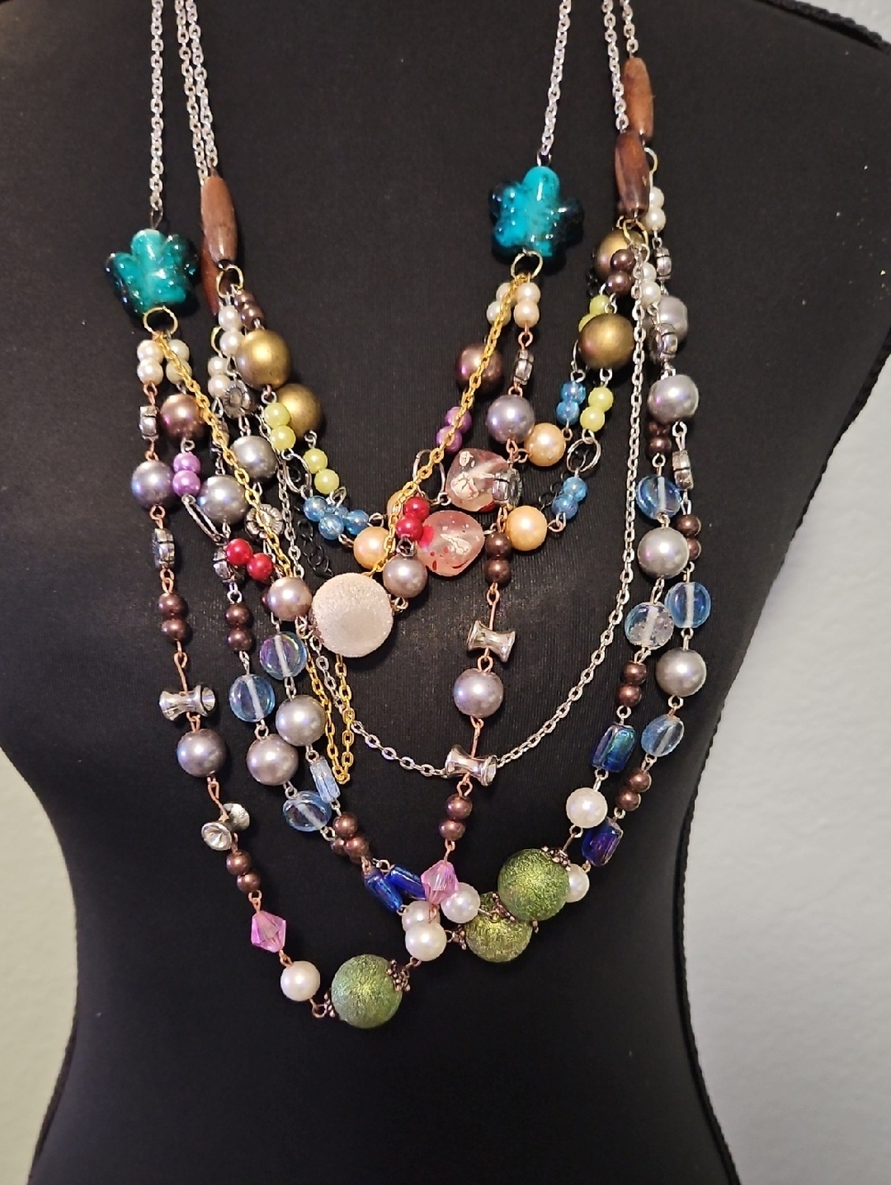 Multi-Color Layered Beaded Necklace - 3 Pieces Total